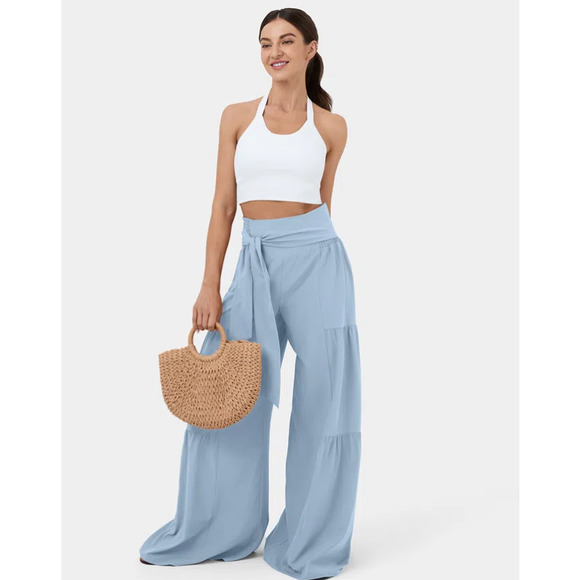 Halara Women's Breezeful High Waisted Shirred Tie Front Wide Leg Pants Large NWT - Picture 2 of 13